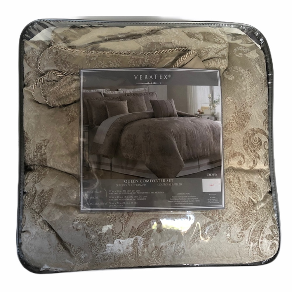 Veratex Gold/Tan Embroidered Queen Comforter Set